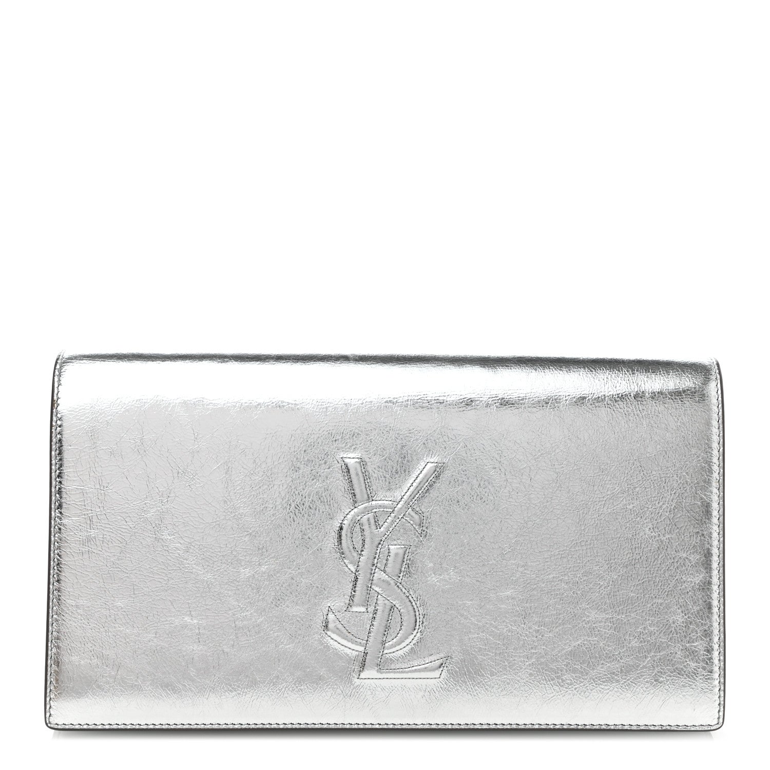 Saint Laurent Metallic Calfskin Monogram Large Belle De Jour Clutch Silver 1 of 8