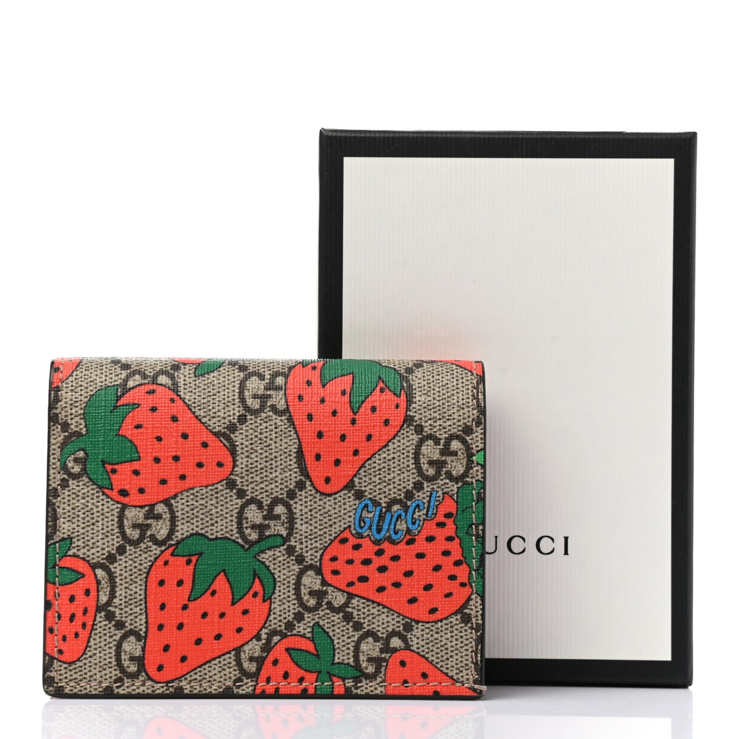 GG Supreme Monogram Strawberry Card Case