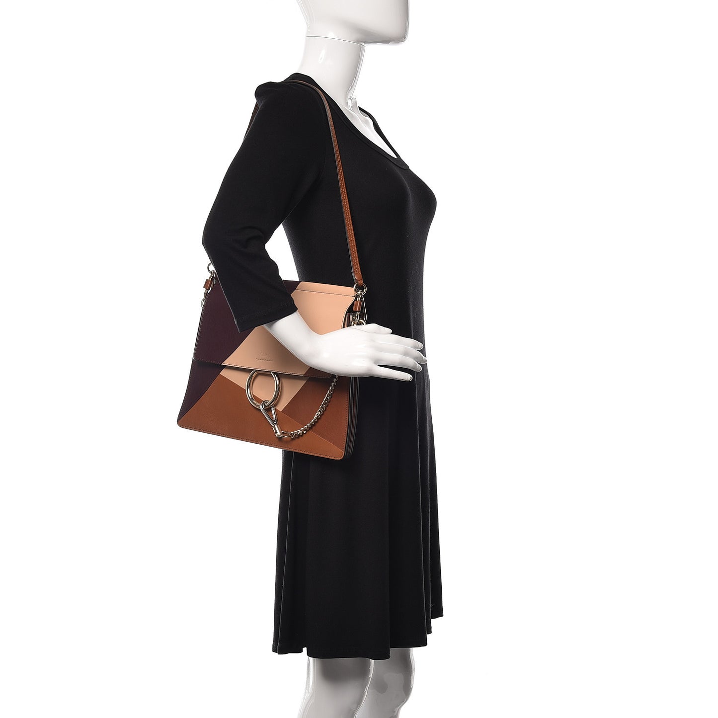 Smooth Calfskin Patchwork Medium Faye Shoulder Bag Light Tan