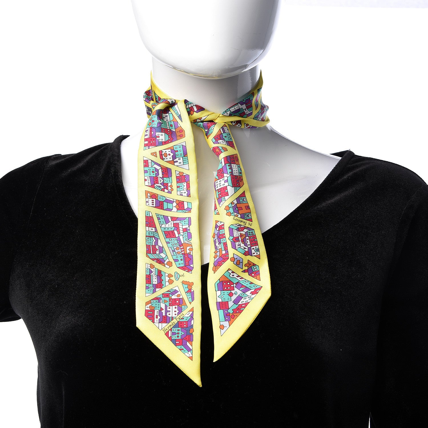 Hermes Silk Rive Droite Rive Gauche Twilly Jaune Vert Rouge 2 of 5