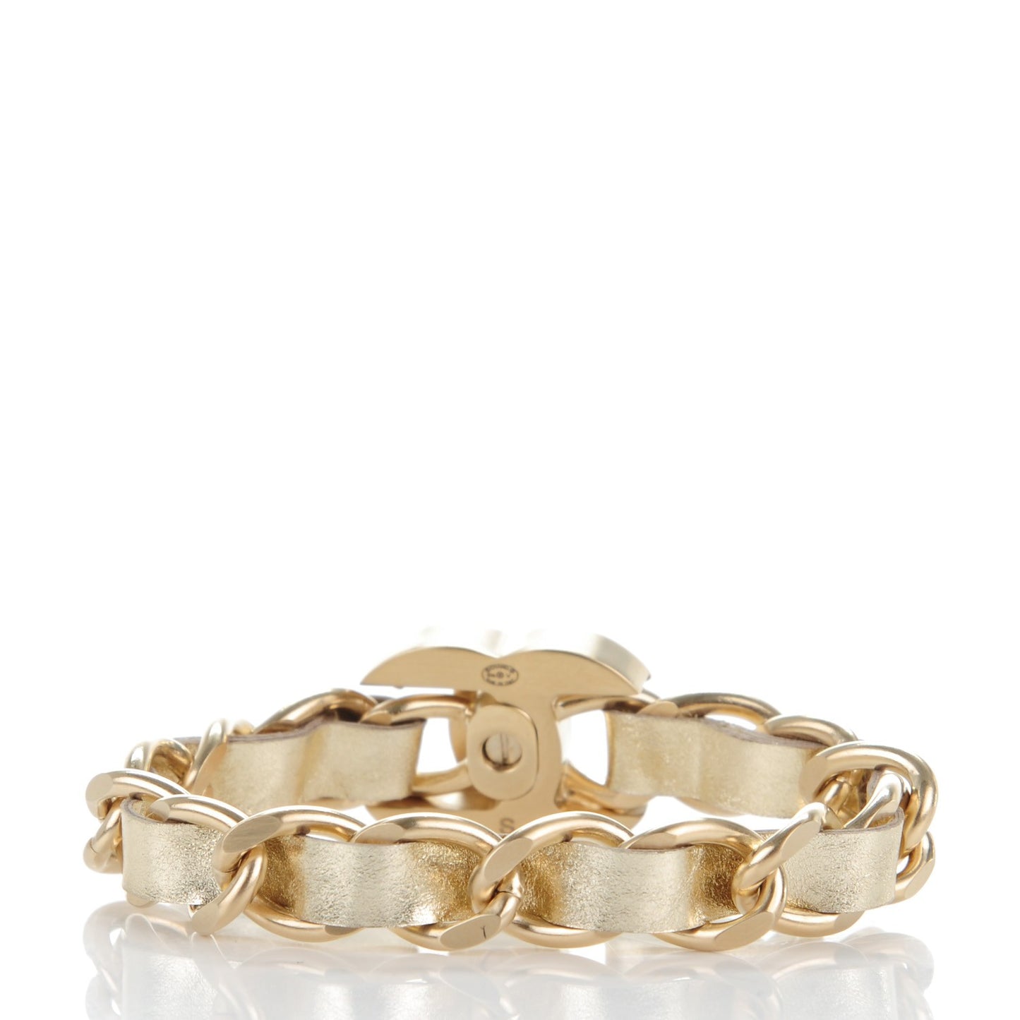 Metallic Lambskin CC Turnlock Double Chain Bracelet S Light Gold