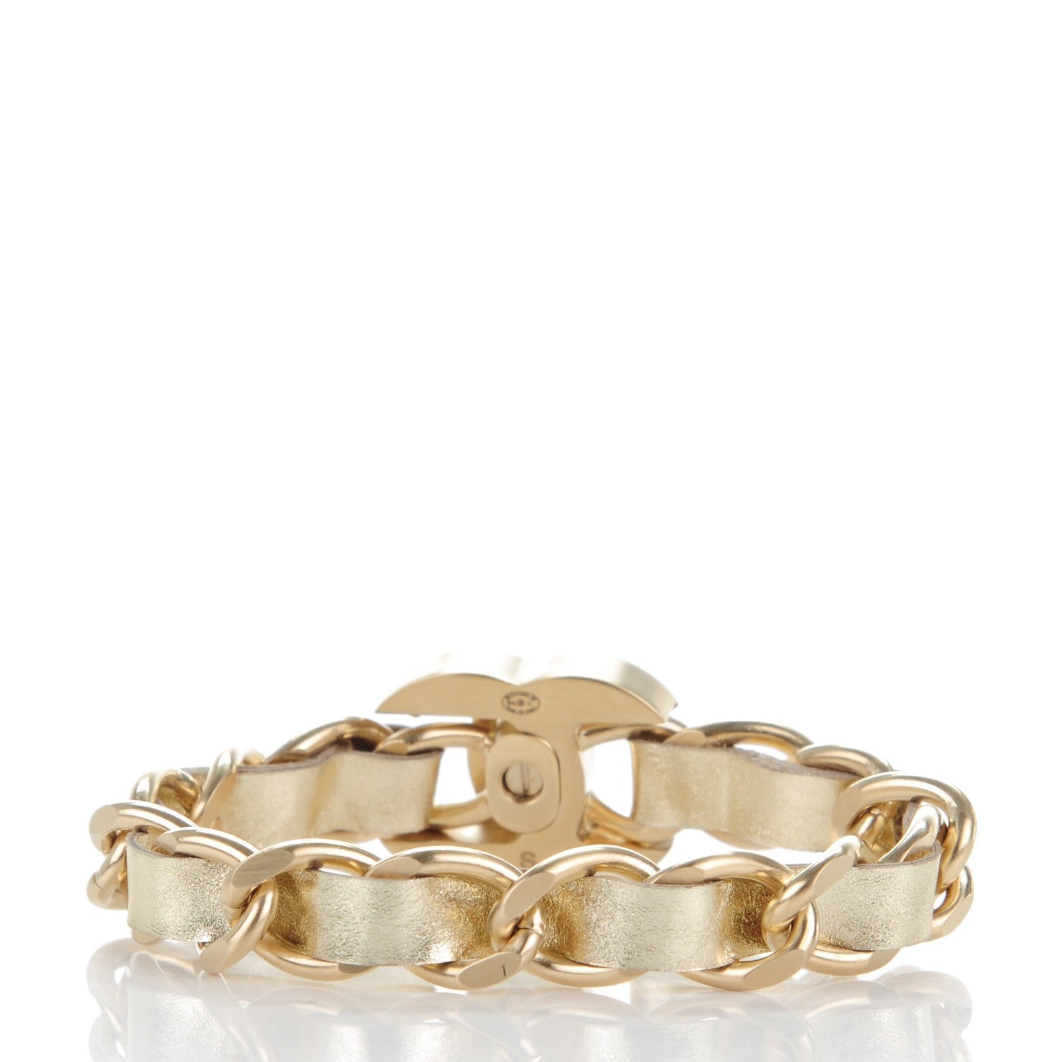 Chanel Metallic Lambskin CC Turnlock Double Chain Bracelet S Light Gold 3 of 6