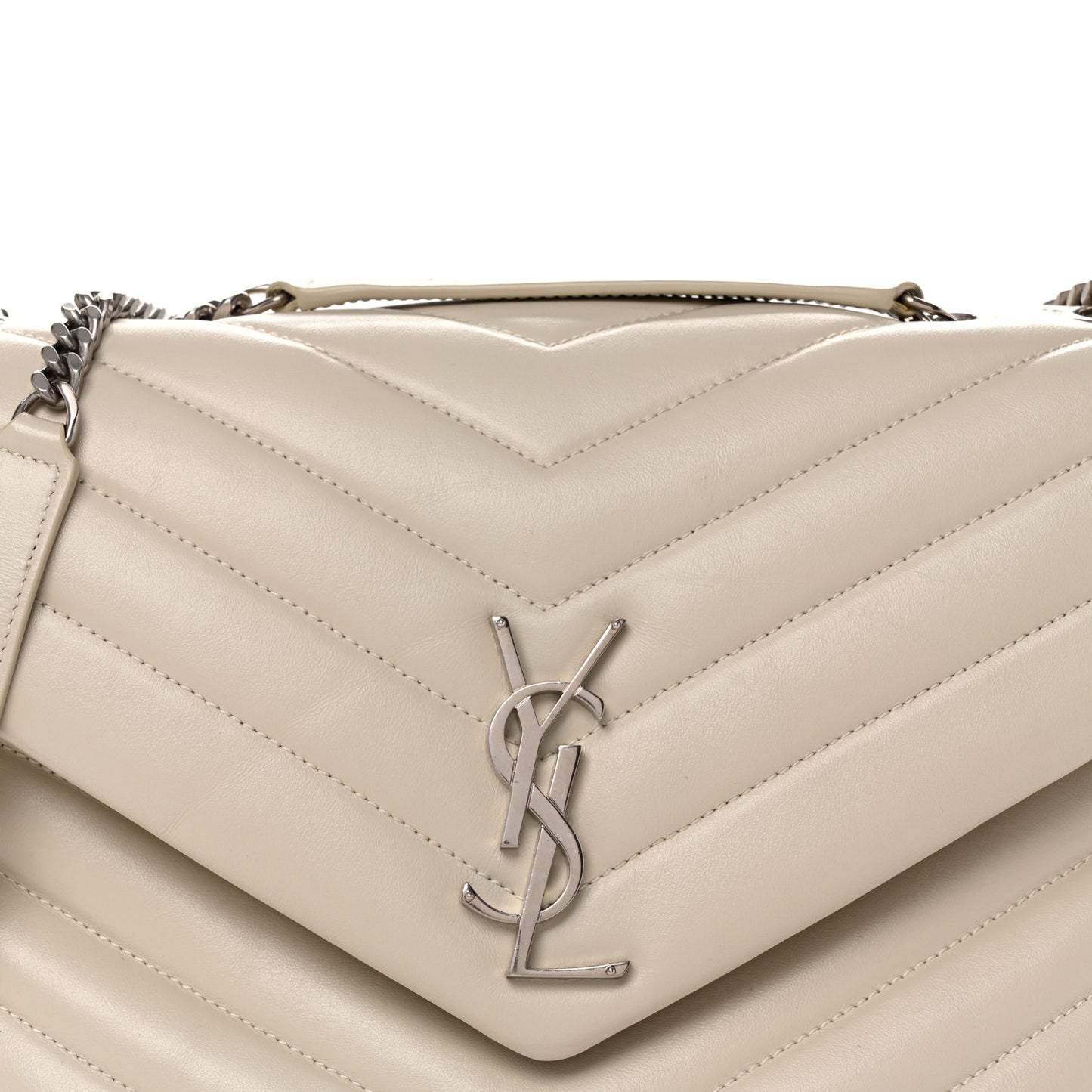 Calfskin Y Quilted Monogram Medium Loulou Chain Satchel Ivory