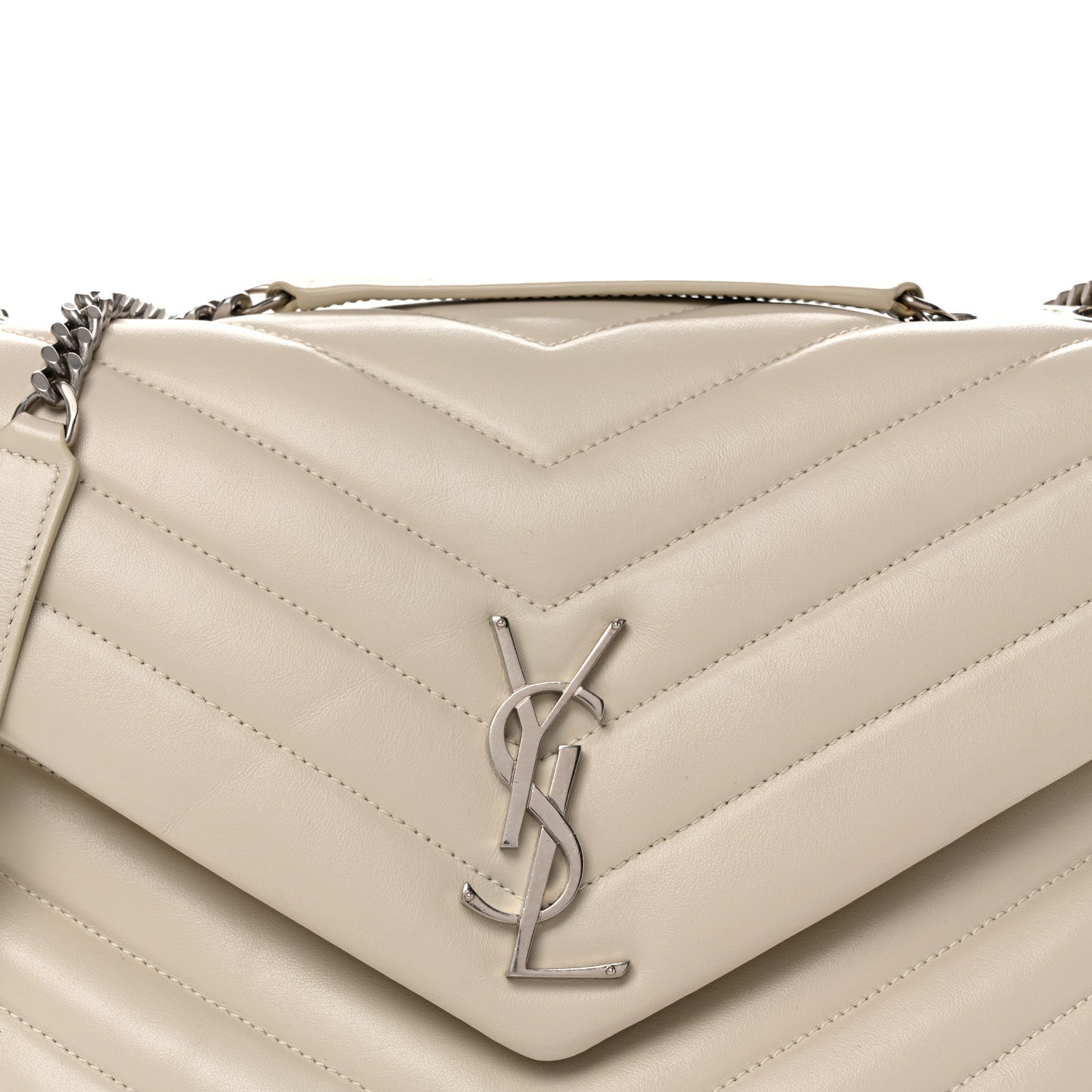 Saint Laurent Calfskin Y Quilted Monogram Medium Loulou Chain Satchel Ivory 9 of 12