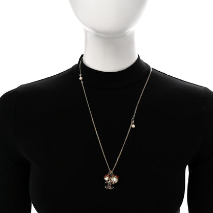 Chanel Enamel Pearl CC Ladybug Necklace Gold Red 2 of 7