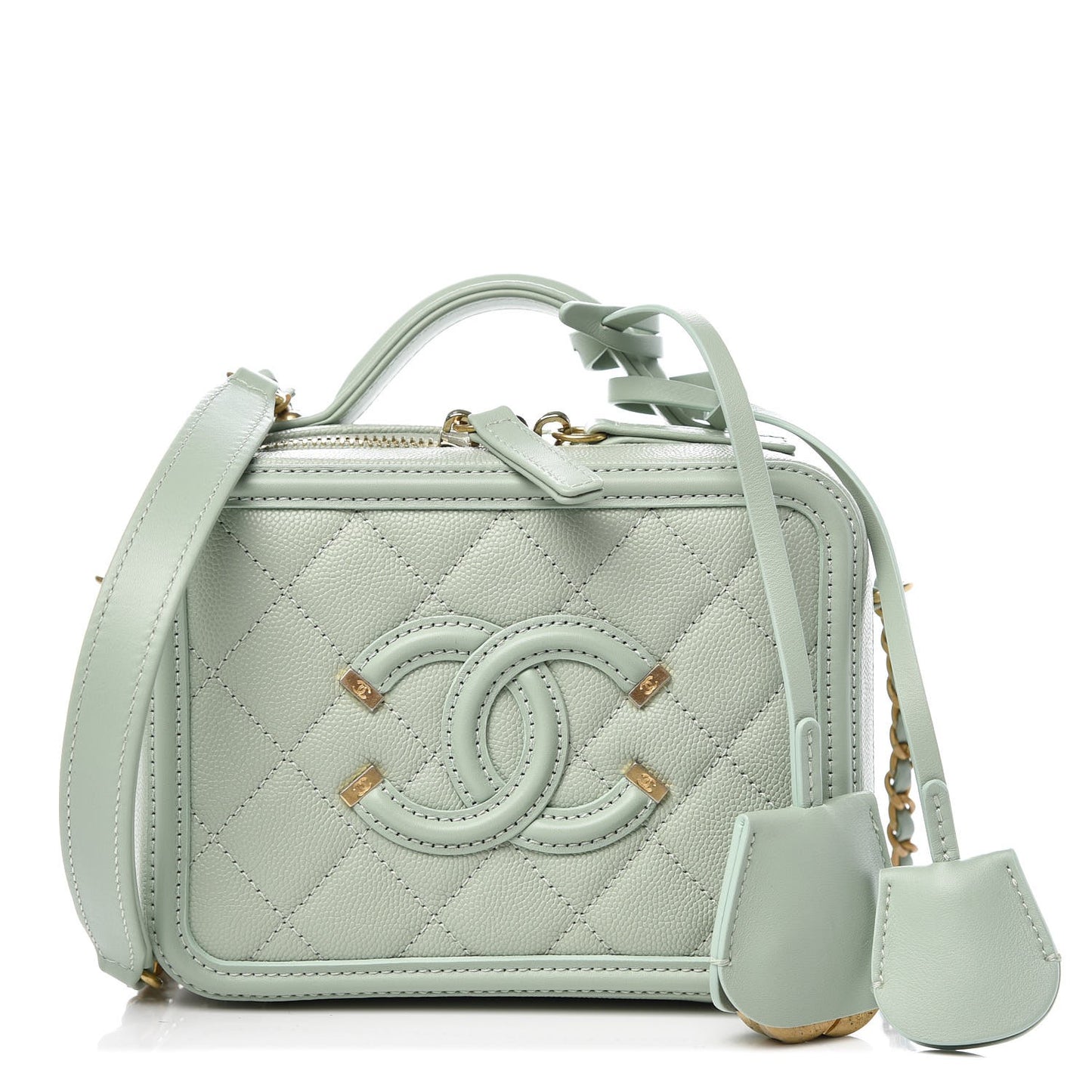 Caviar Quilted Small CC Filigree Vanity Case Mint