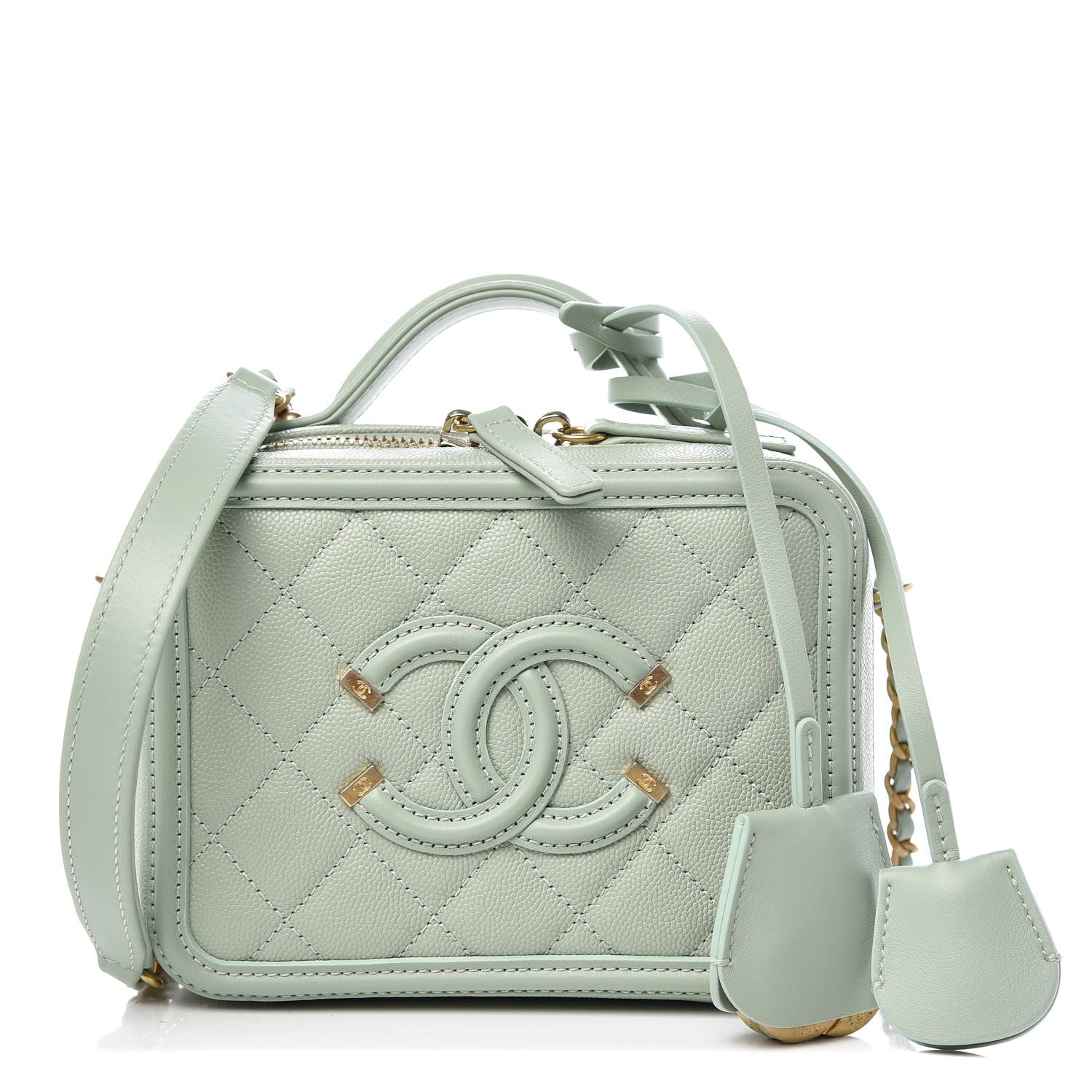 Chanel Caviar Quilted Small CC Filigree Vanity Case Mint 1 of 7