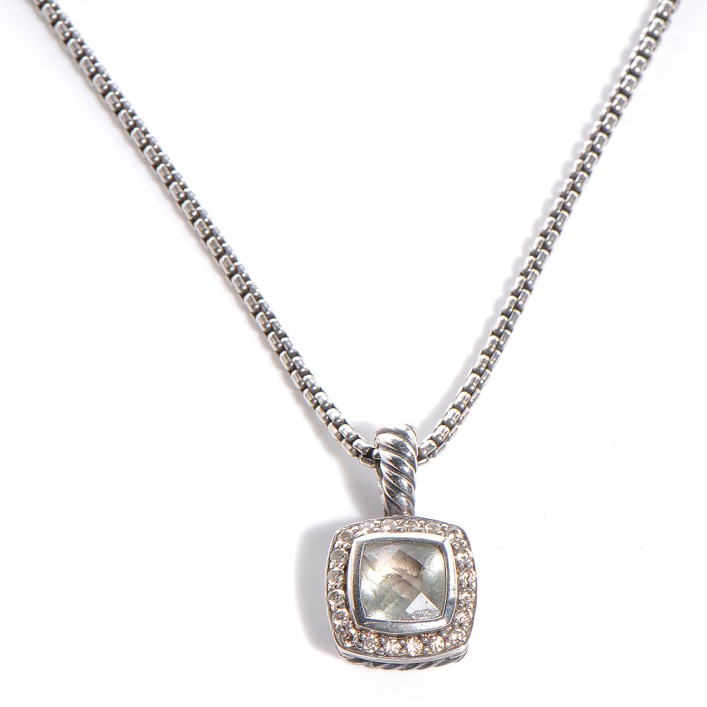 Sterling Silver Diamond White Topaz 7mm Petite Albion Pendant Necklace