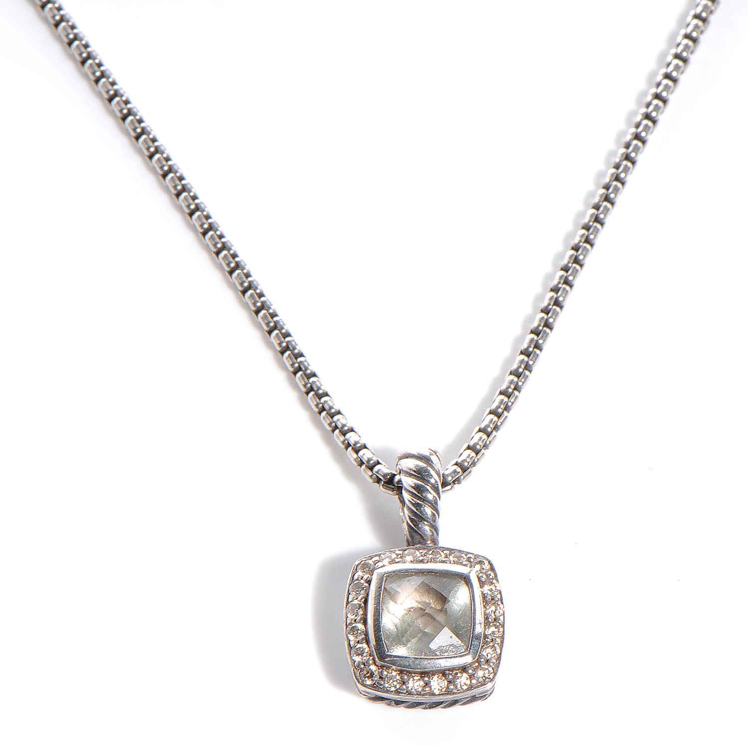 David Yurman Sterling Silver Diamond White Topaz 7mm Petite Albion Pendant Necklace 1 of 5