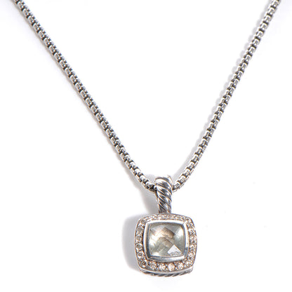 David Yurman Sterling Silver Diamond White Topaz 7mm Petite Albion Pendant Necklace 1 of 5