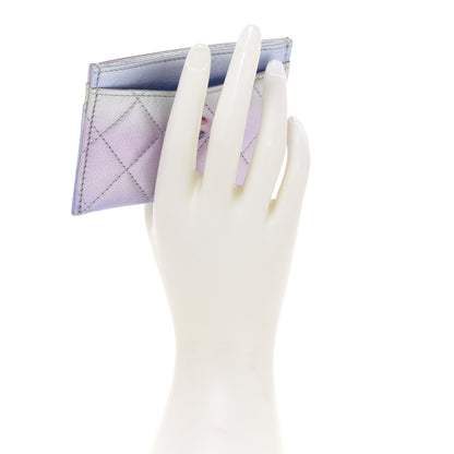 Chanel Gradient Metallic Calfskin Quilted Card Holder Silver Blue Yellow Purple 2 of 9