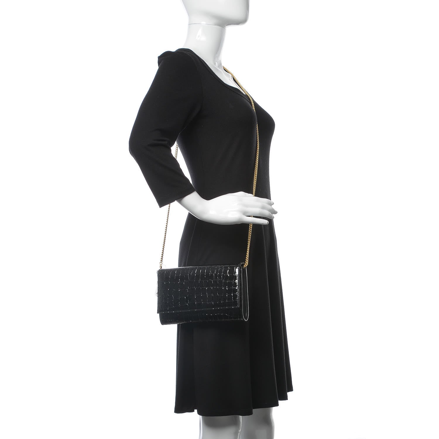 Alexander McQueen Patent Crocodile Embossed Wallet on Chain Black 2 of 9