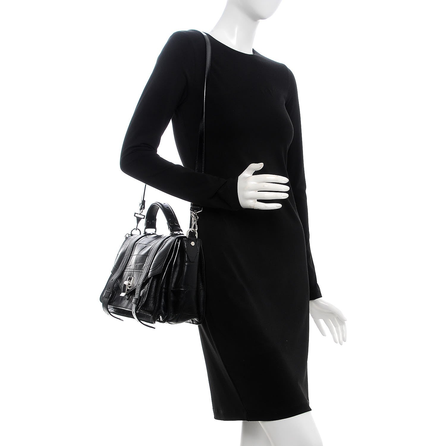 Proenza Schouler Calfskin Crocodile Embossed Medium PS1 Satchel Black 8 of 8