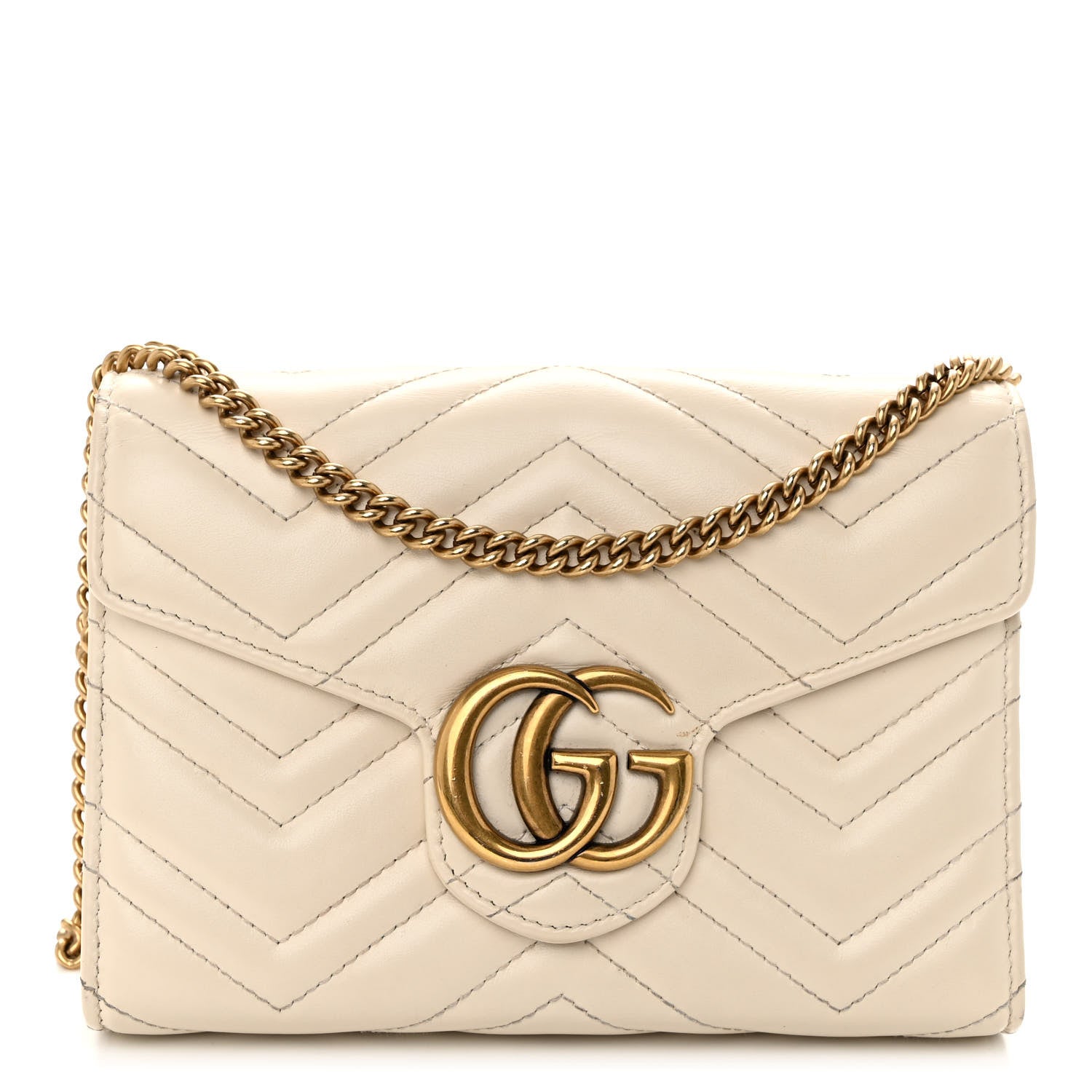Gucci Calfskin Matelasse GG Marmont Chain Wallet Mystic White 1 of 13