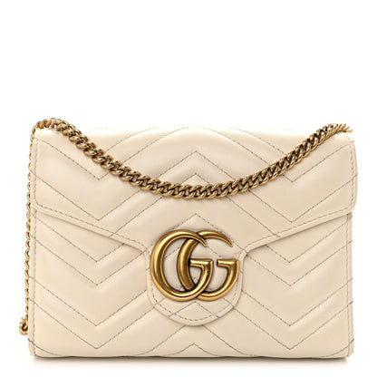 Gucci Calfskin Matelasse GG Marmont Chain Wallet Mystic White 1 of 13