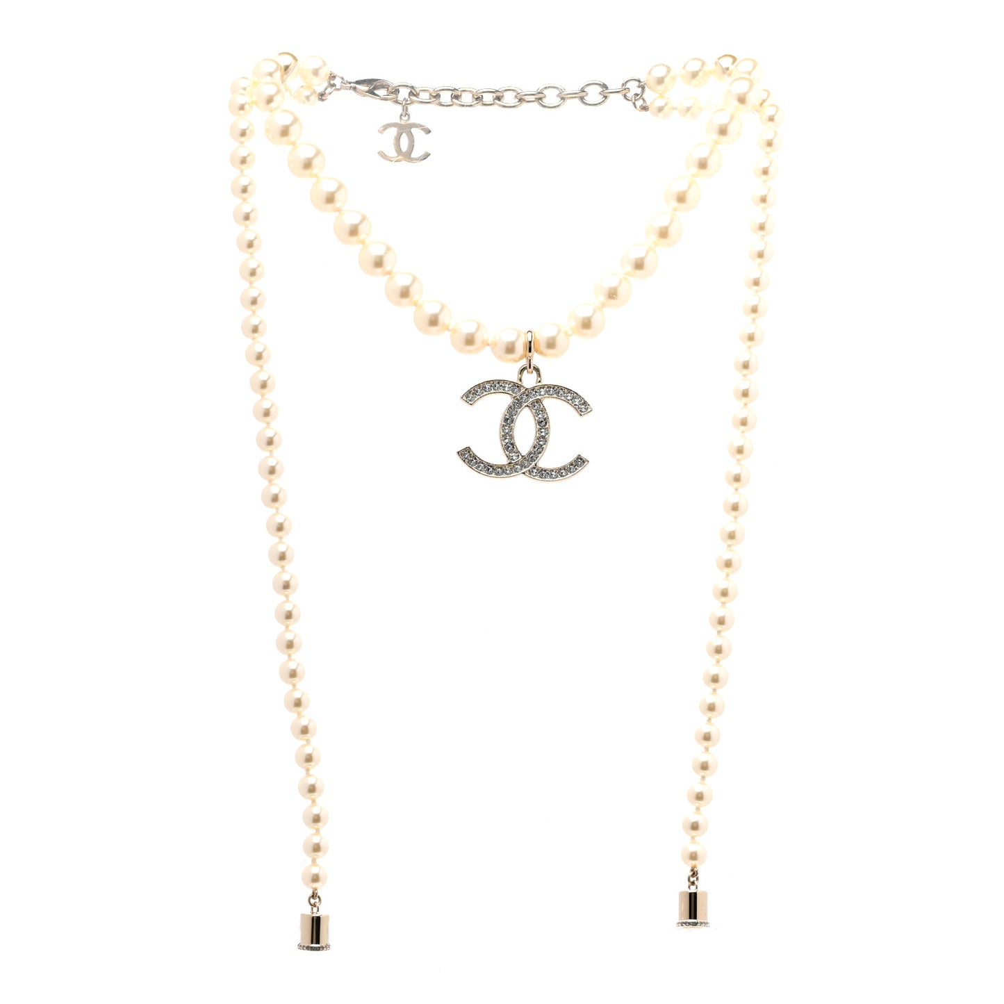 Pearl Crystal CC Airpods Necklace Gold
