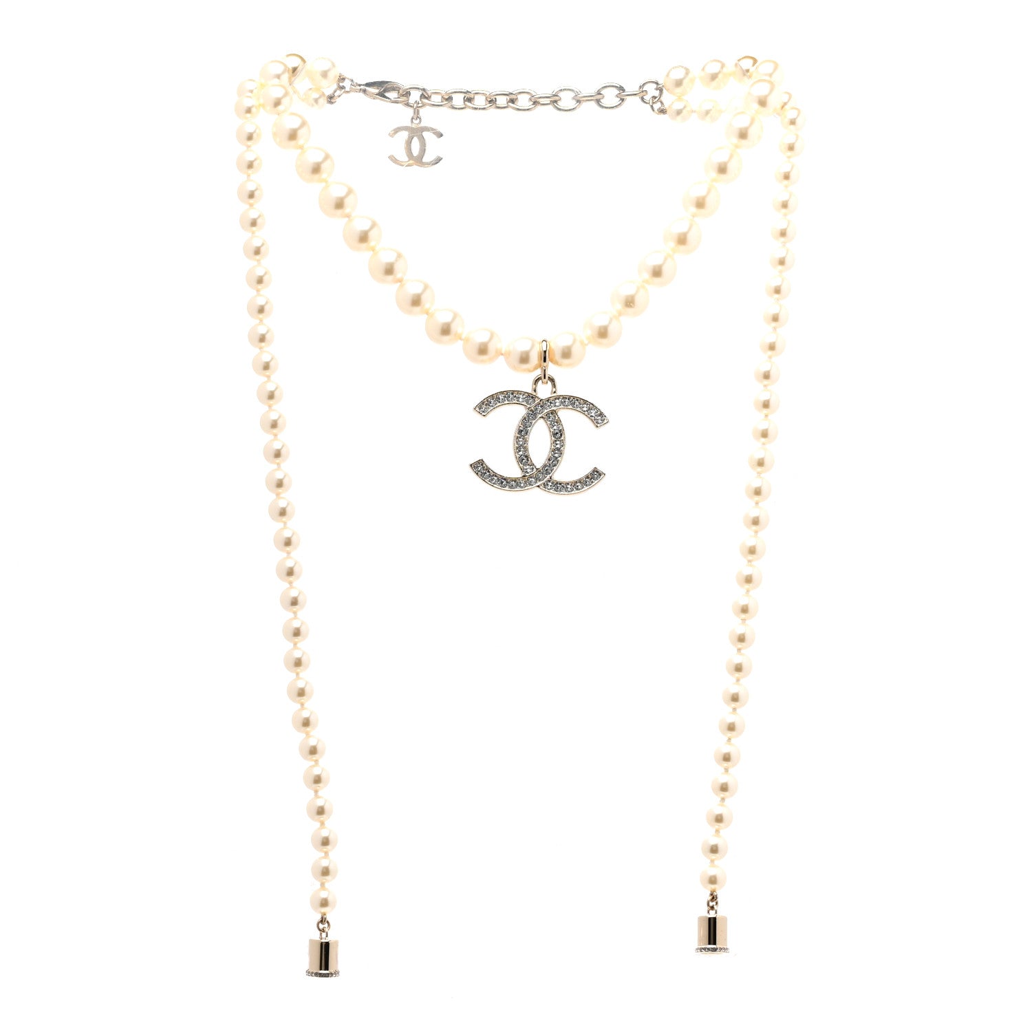 Chanel Pearl Crystal CC Airpods Necklace Gold 3 of 5