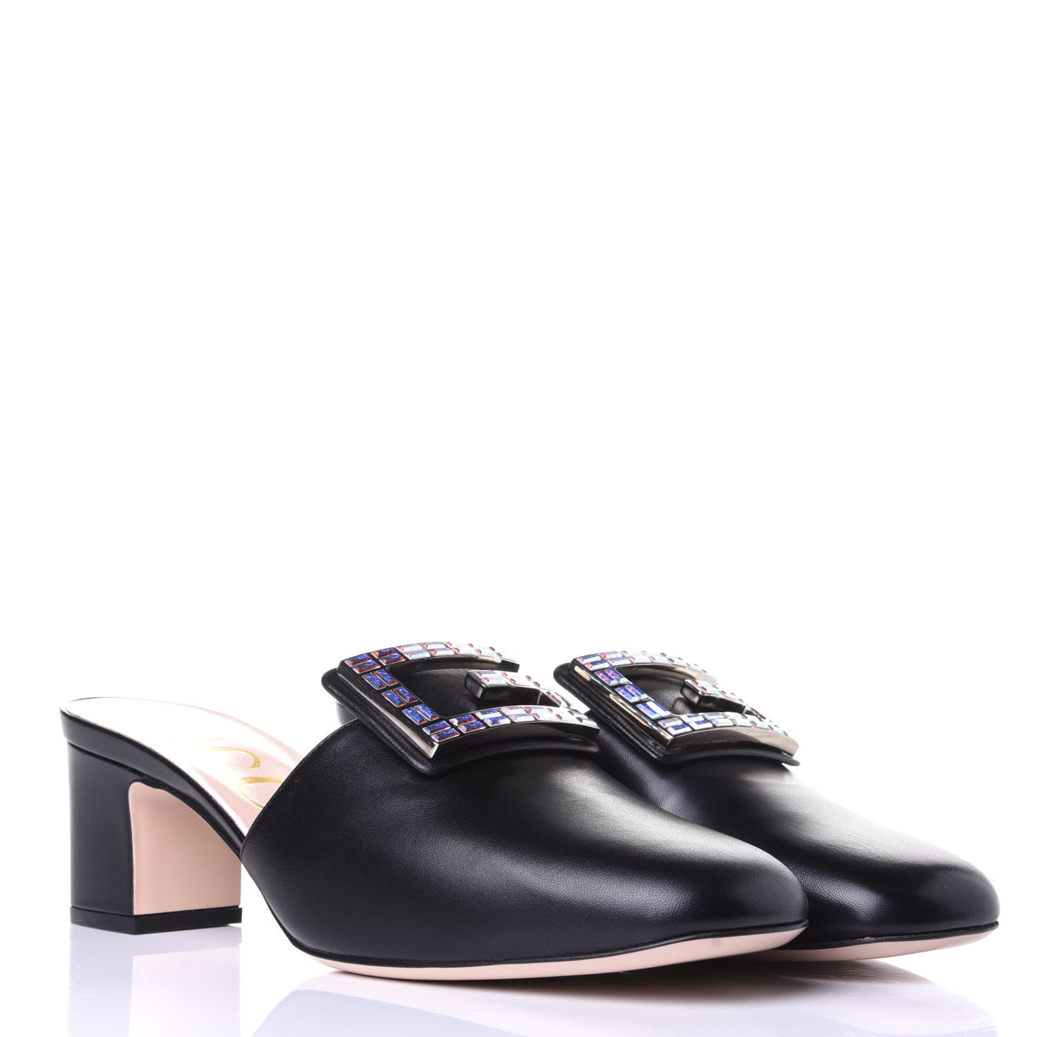 Gucci Malaga Kid Crystal Square G Madelyn Mules 39.5 Black 3 of 10