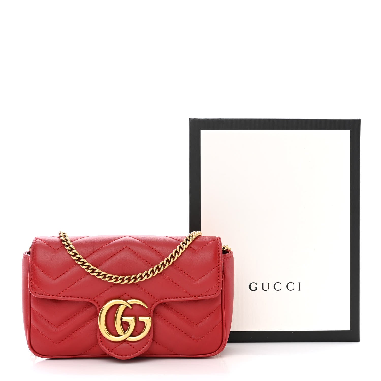 Gucci Calfskin Matelasse Super Mini GG Marmont Shoulder Bag Hibiscus Red 11 of 11