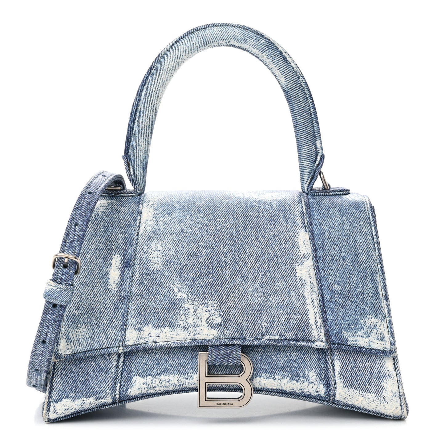 Nappa Denim Printed Small Hourglass Top Handle Bag Denim Blue