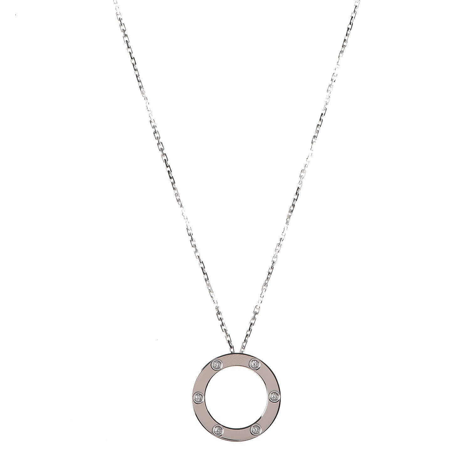 Cartier 18K White Gold 6 Diamonds LOVE Pendant Necklace 1 of 9