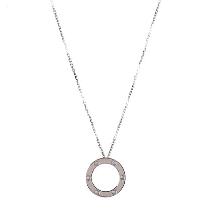 Cartier 18K White Gold 6 Diamonds LOVE Pendant Necklace 1 of 9