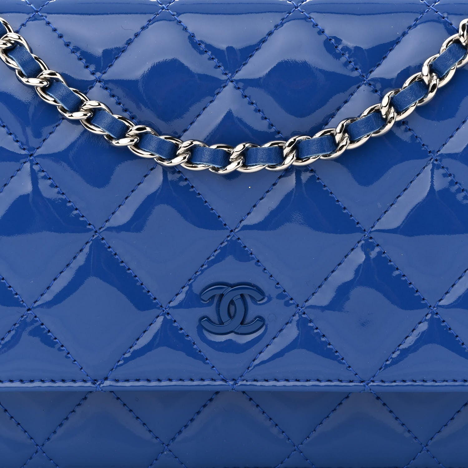 Chanel Patent Quilted Wallet On Chain WOC Dark Blue 9 of 13