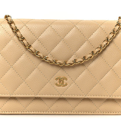 Chanel Caviar Quilted Wallet on Chain WOC Beige 9 of 11