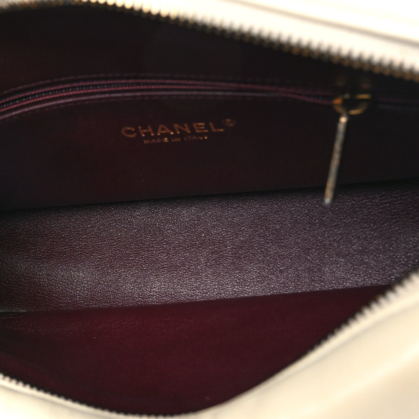 Shiny Lambskin Chevron Stitched Small Coco Camera Case White