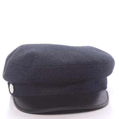 Hermes Glossy Lambskin Wool Womens Vauban Cap 57 Marine Black 3 of 8