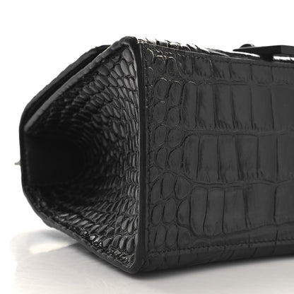 Balenciaga Shiny Calfskin Monochrome Crocodile Embossed Small Hourglass Top Handle Bag Black 8 of 10