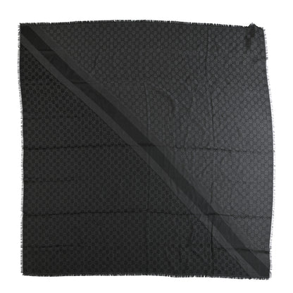 Gucci Wool Silk Monogram GGWeb Fringe Shawl Black Medium Grey 1 of 3