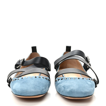 Valentino Garavani Suede Soul Rockstud Strappy Ballerina Flats 38 Grey Sky 2 of 9