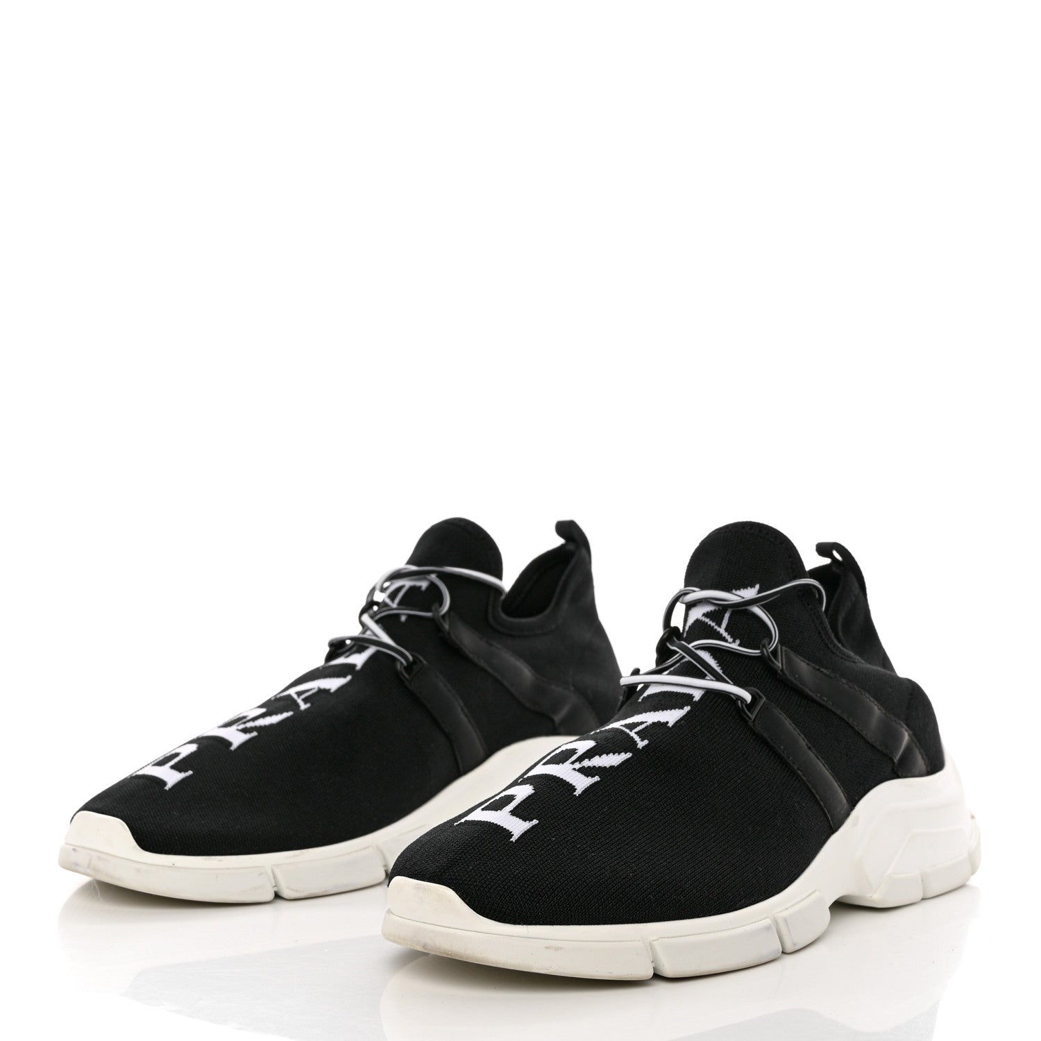 Prada Knit Fabric Logo Sneakers 41.5 Black White 3 of 10