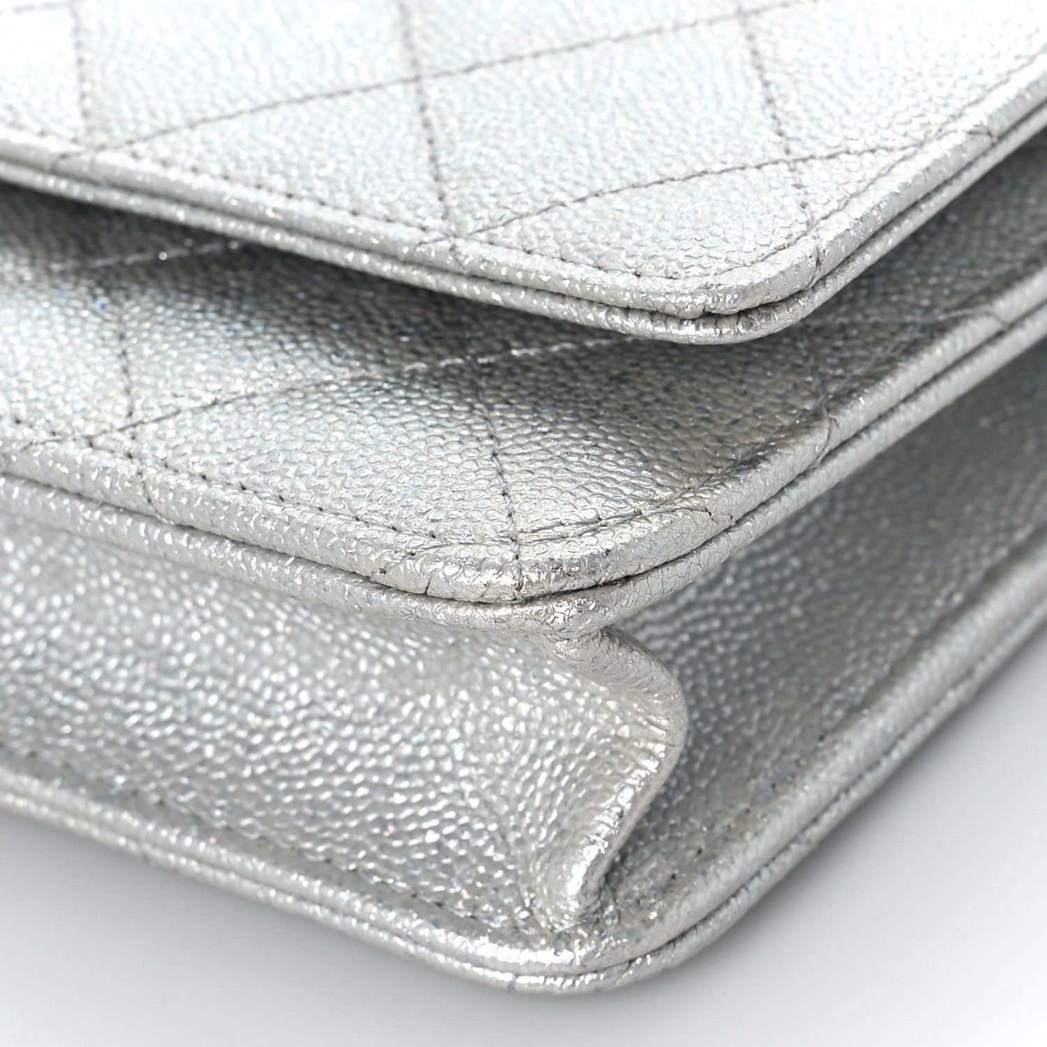 Chanel Metallic Caviar Quilted Wallet on Chain WOC Silver 9 of 11