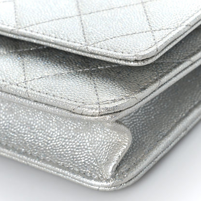 Chanel Metallic Caviar Quilted Wallet on Chain WOC Silver 9 of 11
