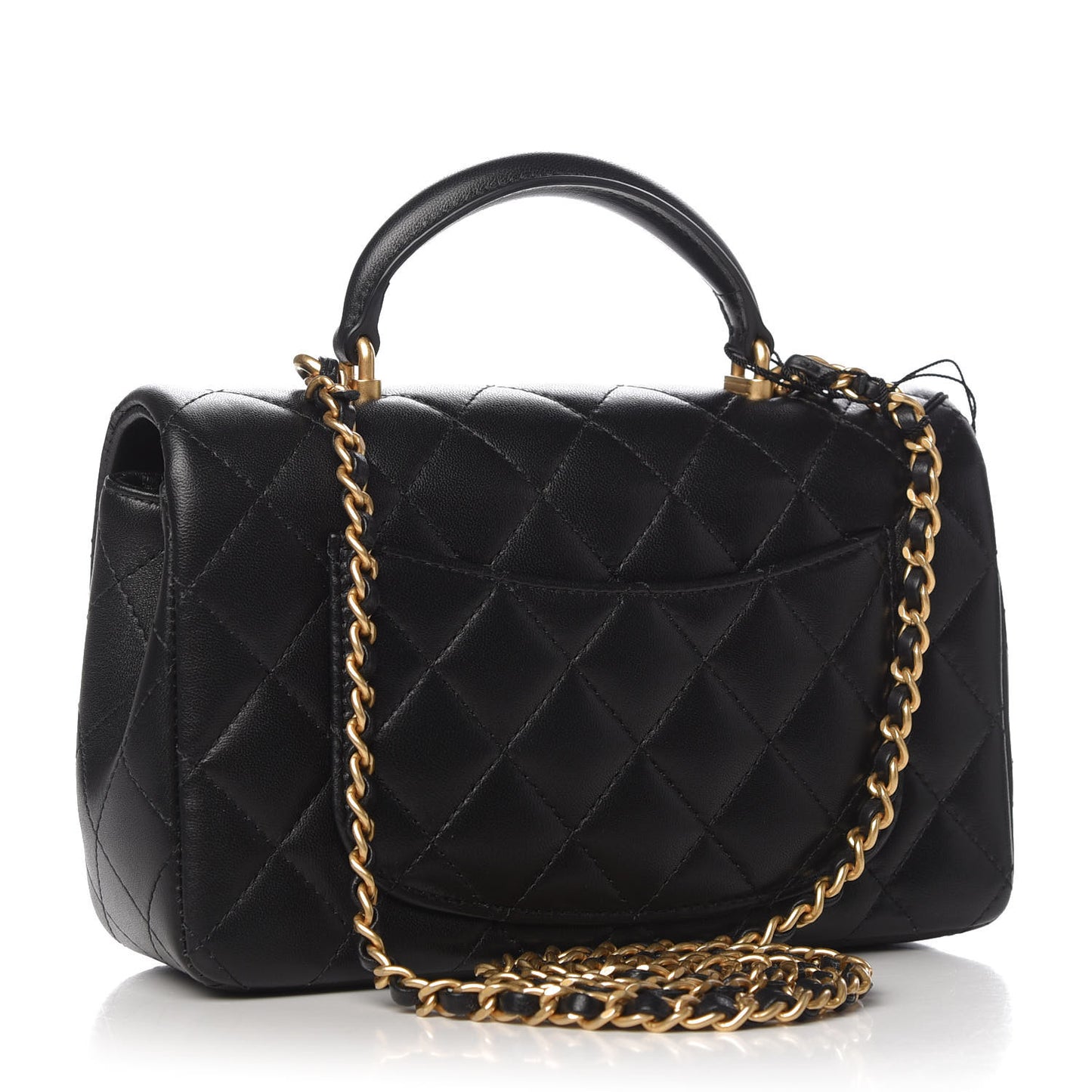 Lambskin Quilted Mini Top Handle Rectangular Flap Black