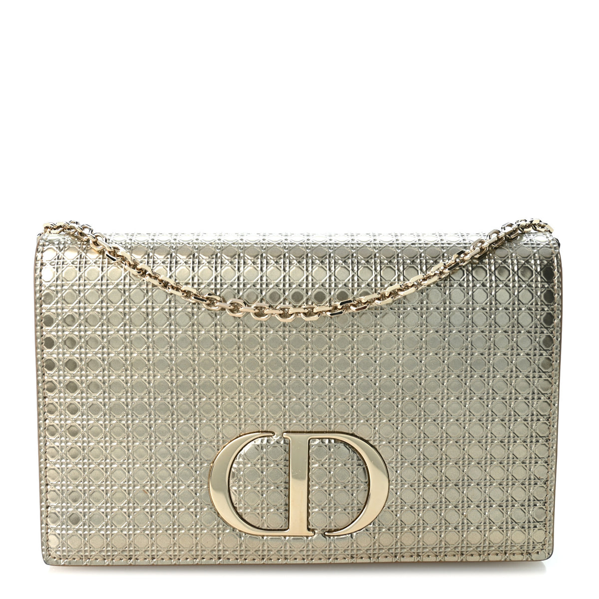 Christian Dior Metallic Patent Micro-Cannage 30 Montaigne 2 in 1 Pouch Gold 1 of 9