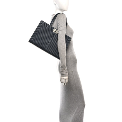 Chanel Calfskin Chevron Quilted Boy Shopping Tote Grey 2 of 10