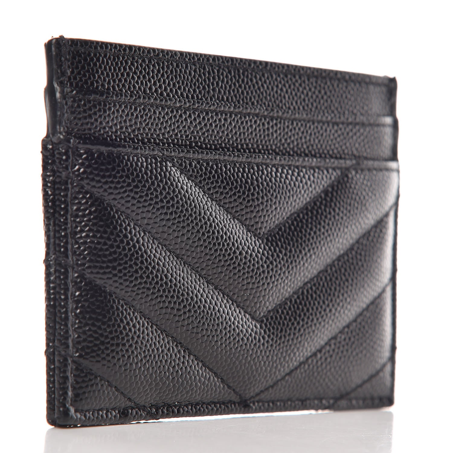 Saint Laurent Grain De Poudre Matelasse Chevron Monogram Credit Card Case Black 3 of 8