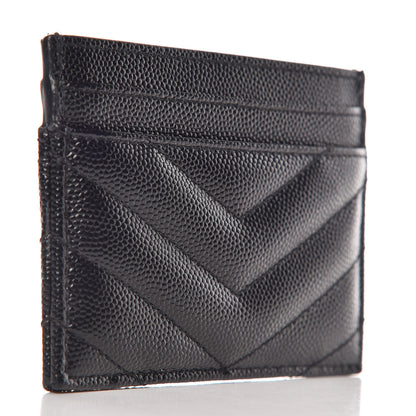 Saint Laurent Grain De Poudre Matelasse Chevron Monogram Credit Card Case Black 3 of 8