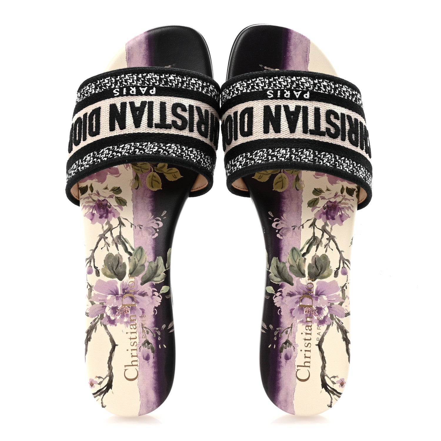 Christian Dior Canvas Pivoine Embroidered Dway Mules Slide Sandals 37 Off White Violet 2 of 9