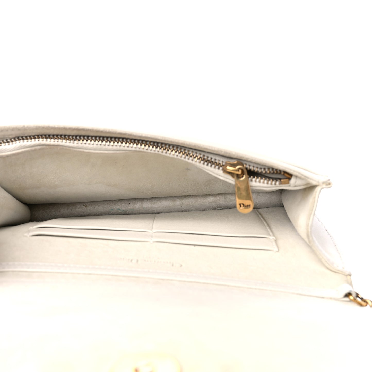 Lambskin Studded Diorama Wallet on Chain Pouch Off White