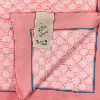 Gucci Silk Twill GG Monogram GG Gold Horsebit Square Scarf Pink Sky Blue 3 of 3