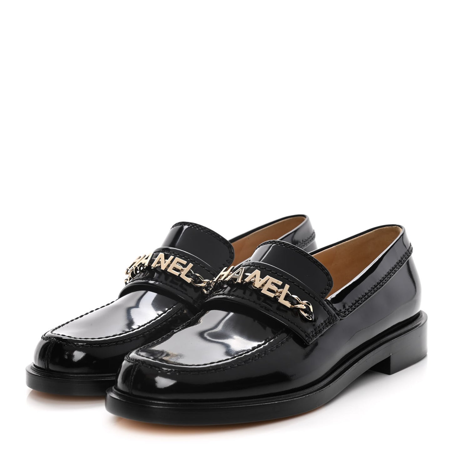 Shiny Calfskin Logo Loafers 38 Black