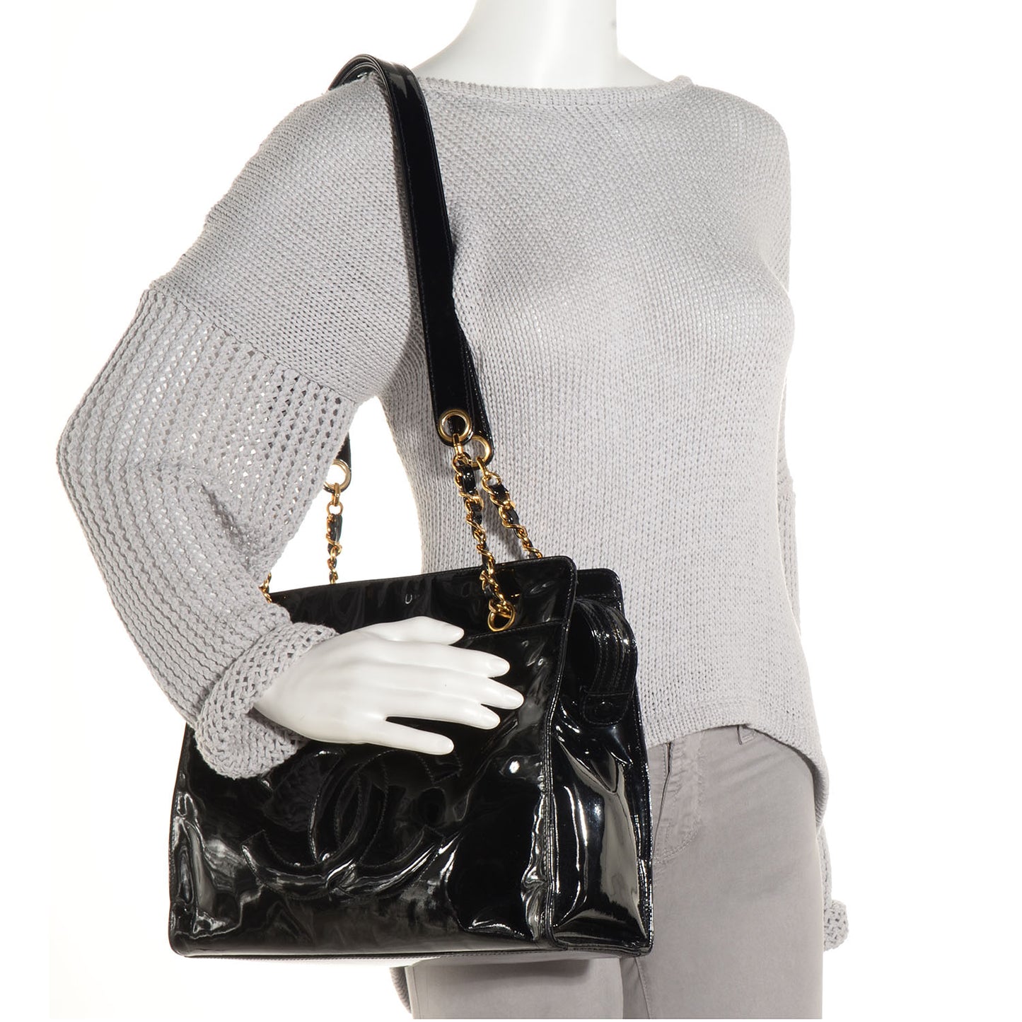 Patent CC Shoulder Bag Black