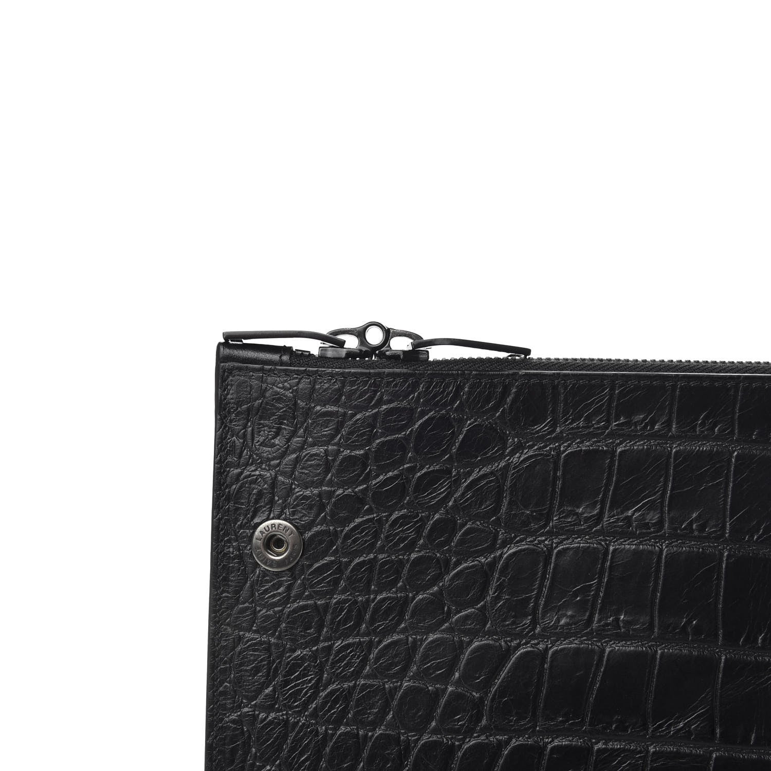 Saint Laurent Calfskin Crocodile Embossed Large Sac De Jour Carryall Pouch Black 8 of 8