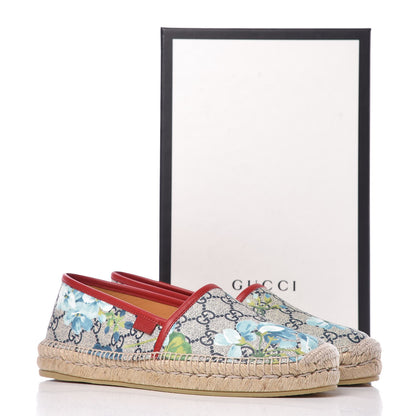 Gucci GG Supreme Monogram Blooms Espadrilles 39 Beige Blue Navy Hibiscus Red 10 of 10