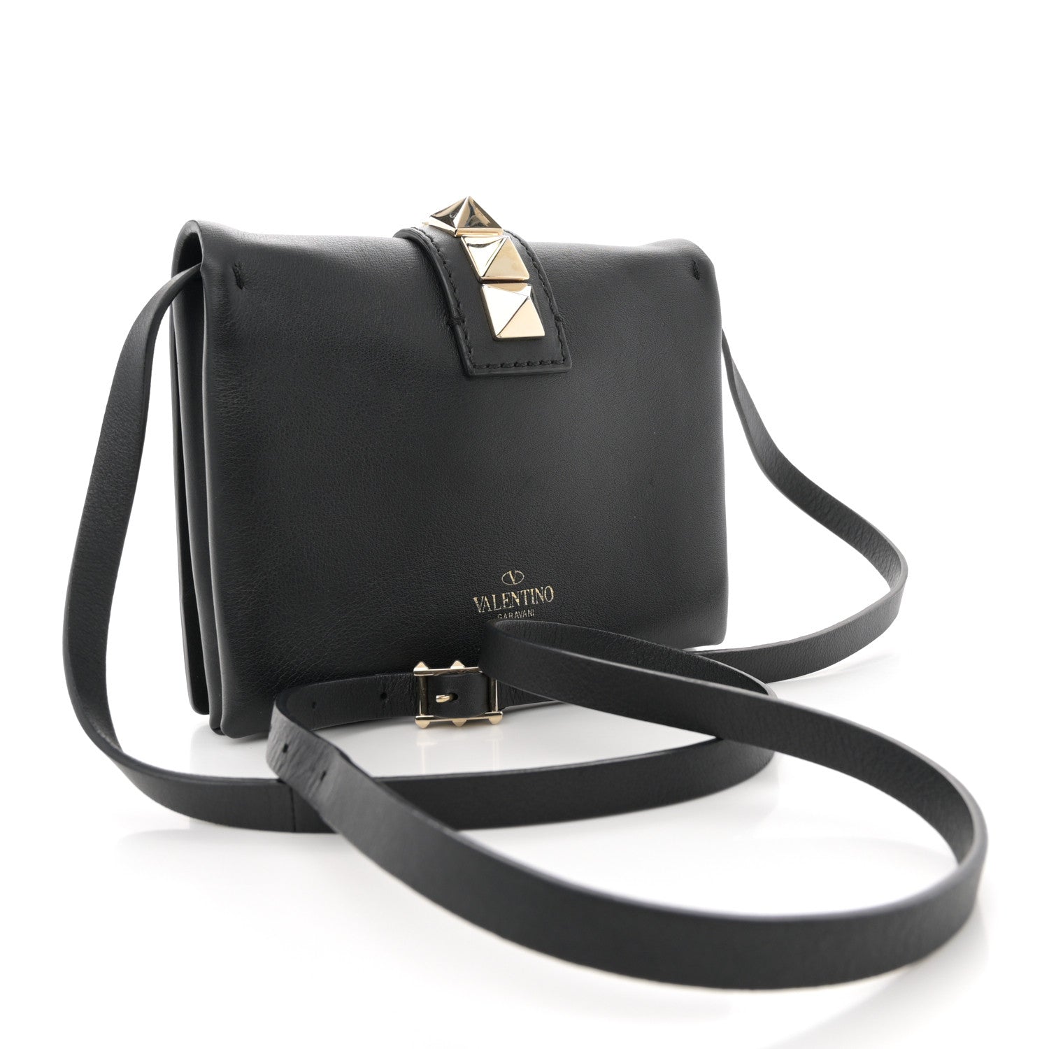 Valentino Garavani Vitello Rockstud Flap Wallet On Strap Black 3 of 13