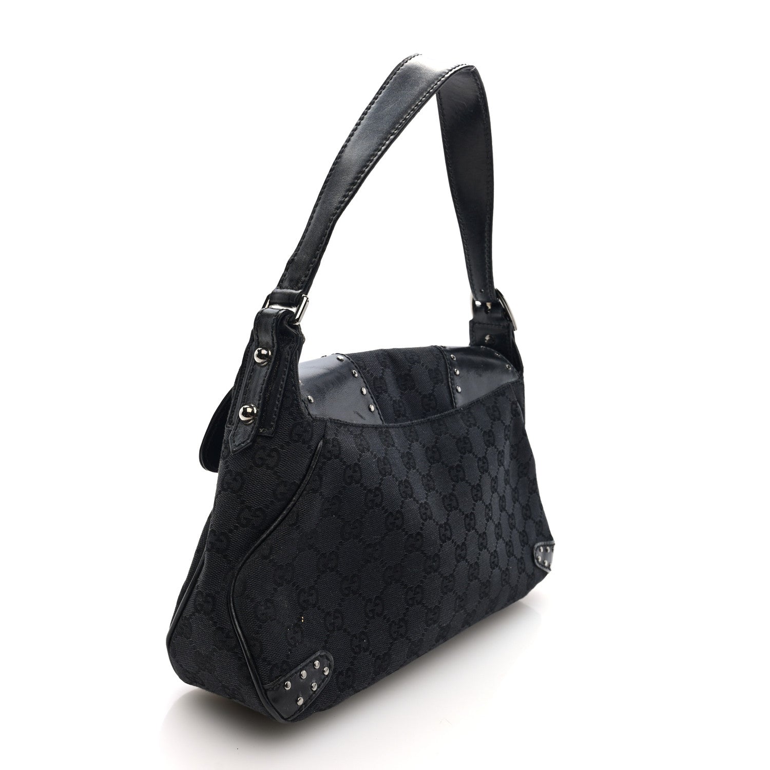 Gucci Monogram Horsebit Chain Studded Flap Shoulder Bag Black 3 of 10